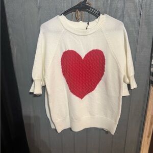 Heart Patterned White Sweater
